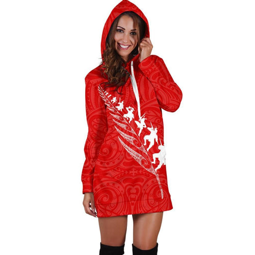 rugby-haka-fern-hoodie-dress-red