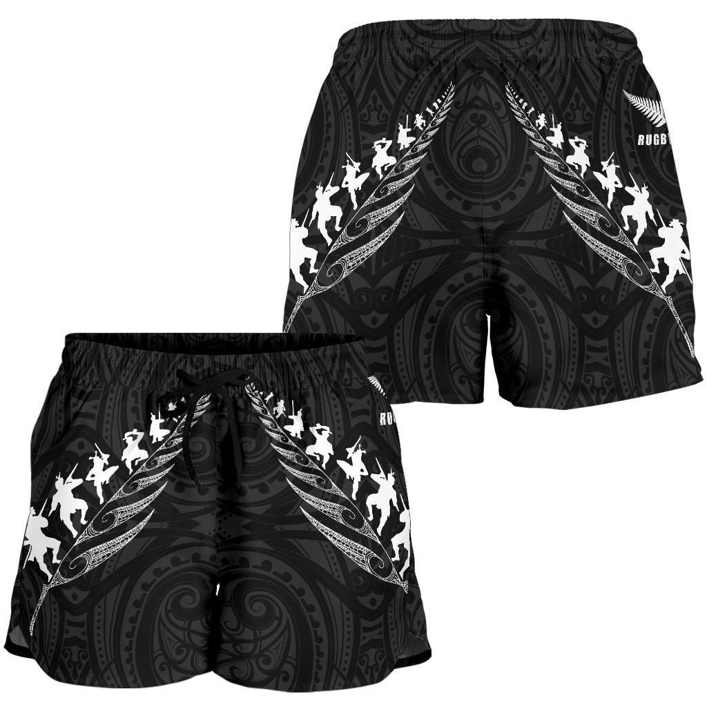 New Zealand Shorts, Rugby Haka Fern Women's All Over Print Board Shorts - Vibe Hoodie