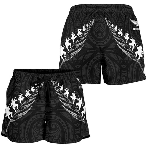 New Zealand Shorts, Rugby Haka Fern Women's All Over Print Board Shorts - Vibe Hoodie