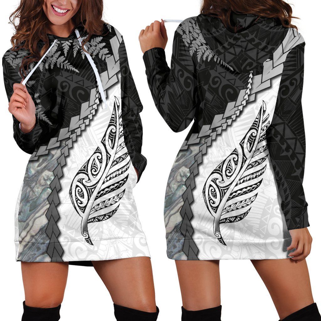 paua-shell-maori-silver-fern-womens-hoodie-dress-white