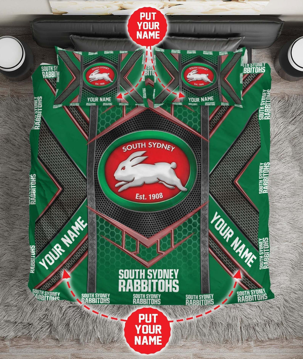 personalized-south-sydney-rabbitohs-limited-edition-bedding-set-nrl-metal
