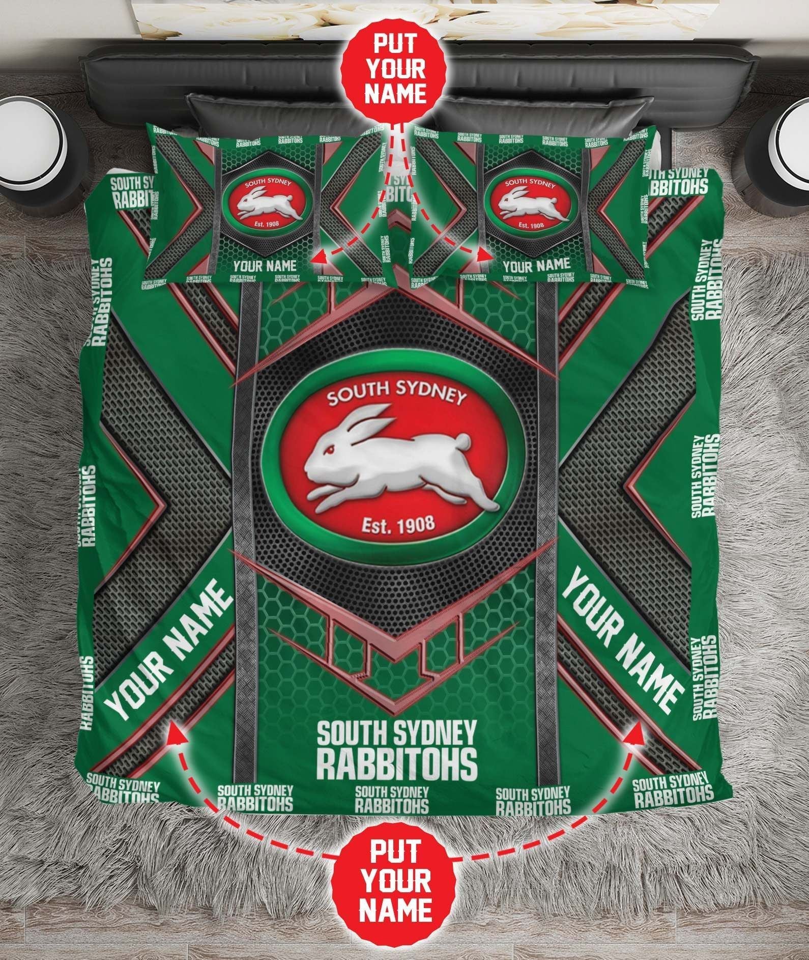 personalized-south-sydney-rabbitohs-limited-edition-bedding-set-nrl-metal