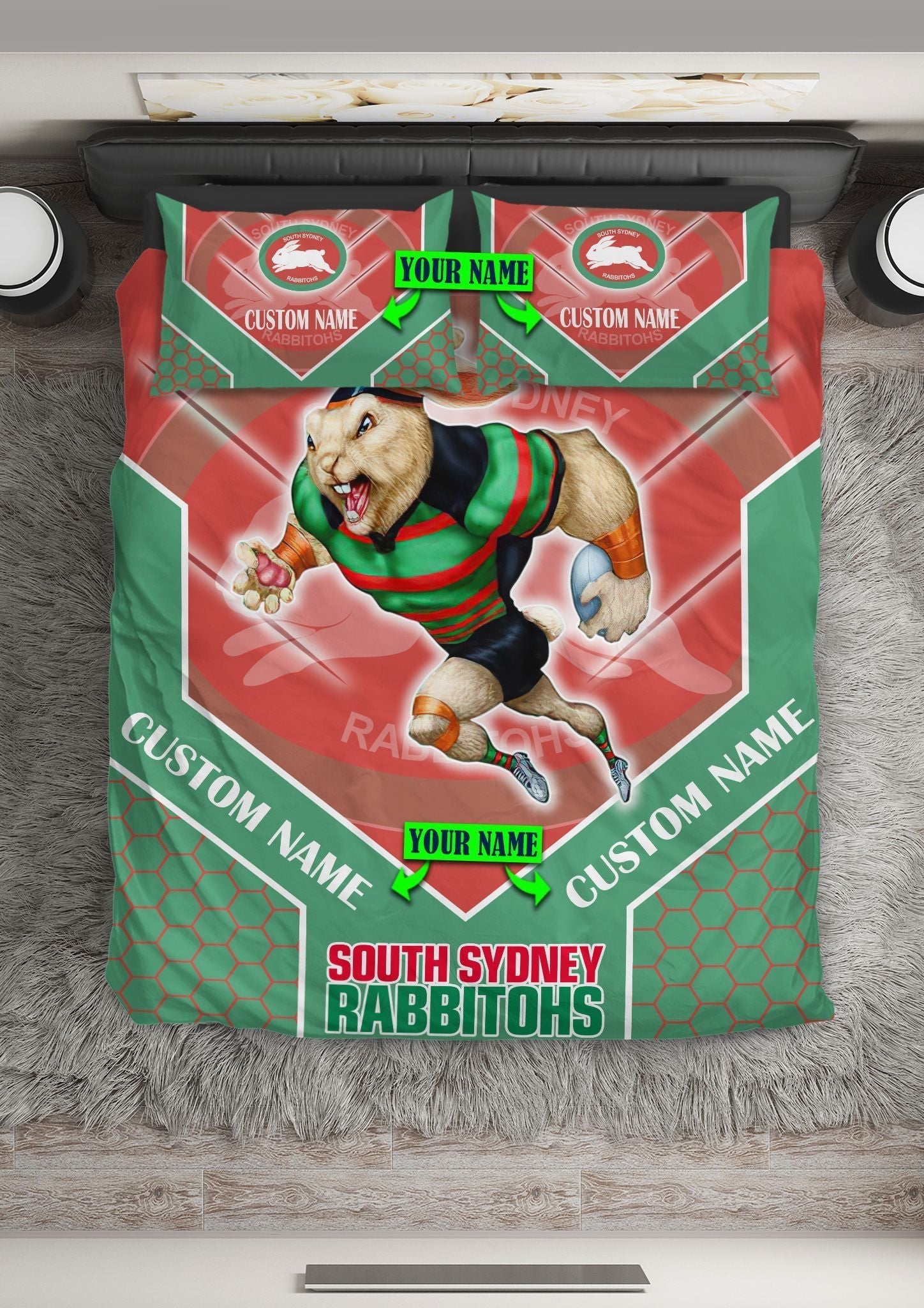 nrl-bedding-set-south-sydney-rabbitohs-bedding-set-mascot