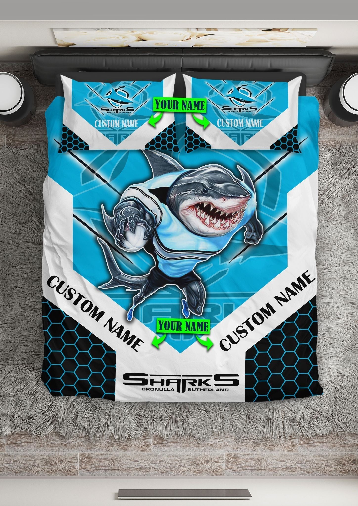 nrl-bedding-set-cronulla-sutherland-sharks-bedding-set-mascot