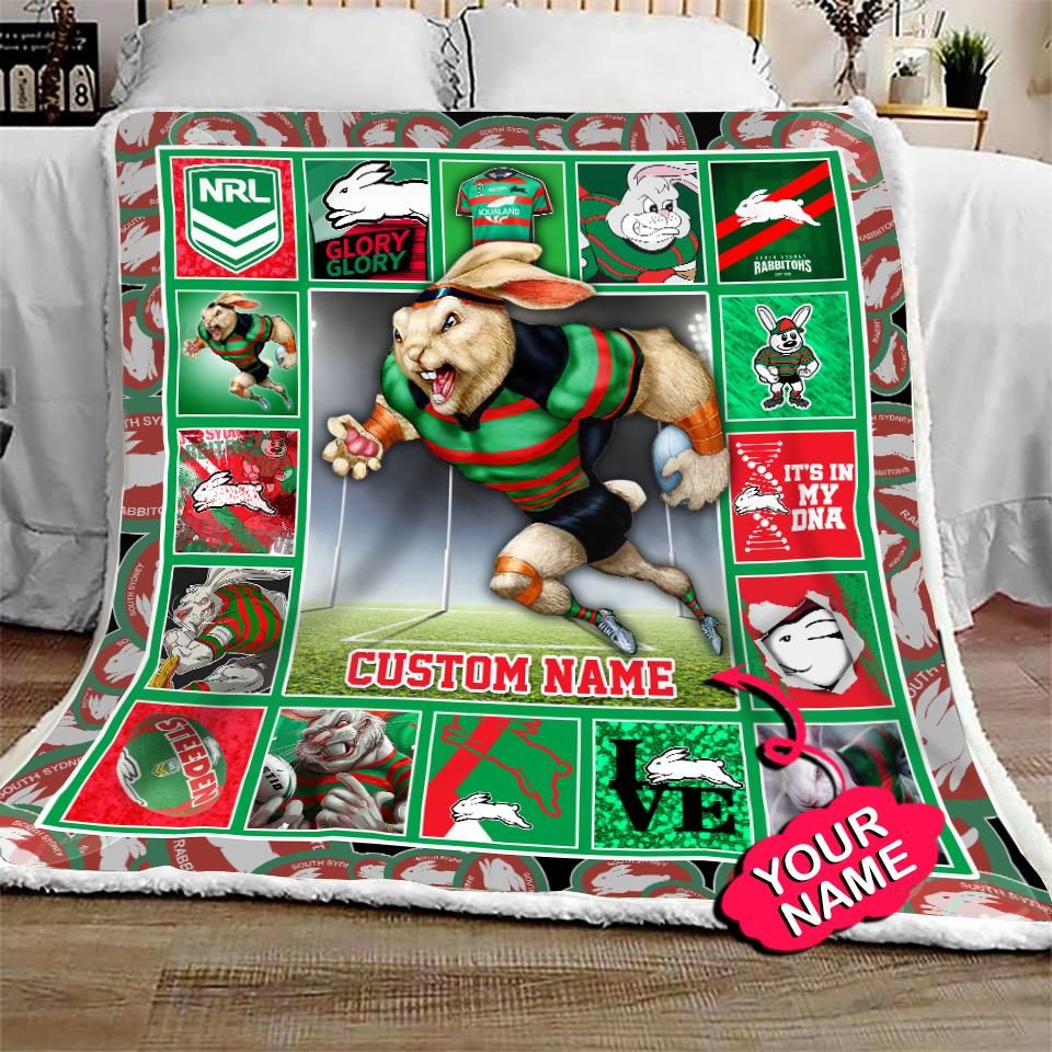 south-sydney-rabbitohs-quilt-blanket-nrl-quilt-blanket-mascot-personalized