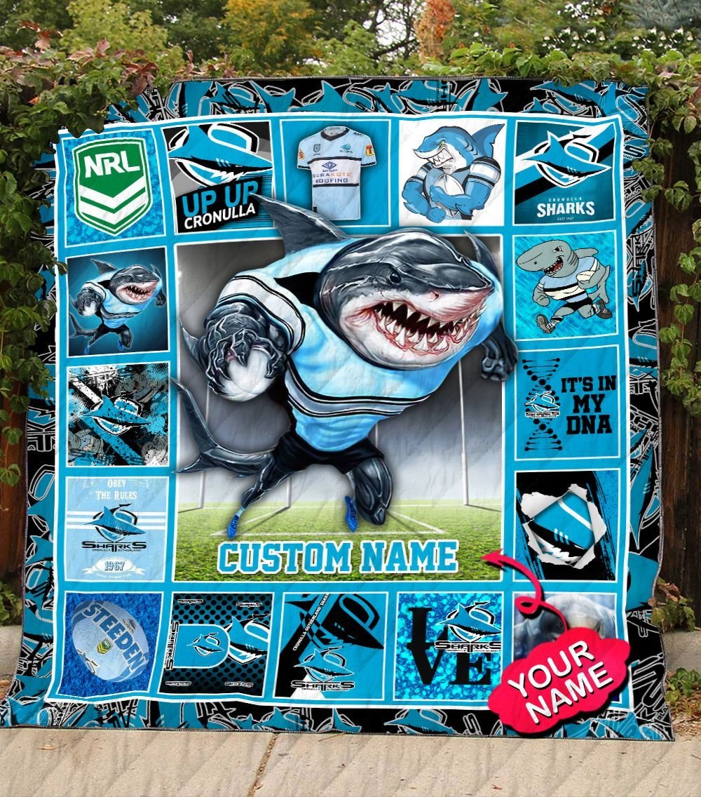 cronulla-sutherland-sharks-quilt-blanket-nrl-quilt-blanket-mascot-personalized