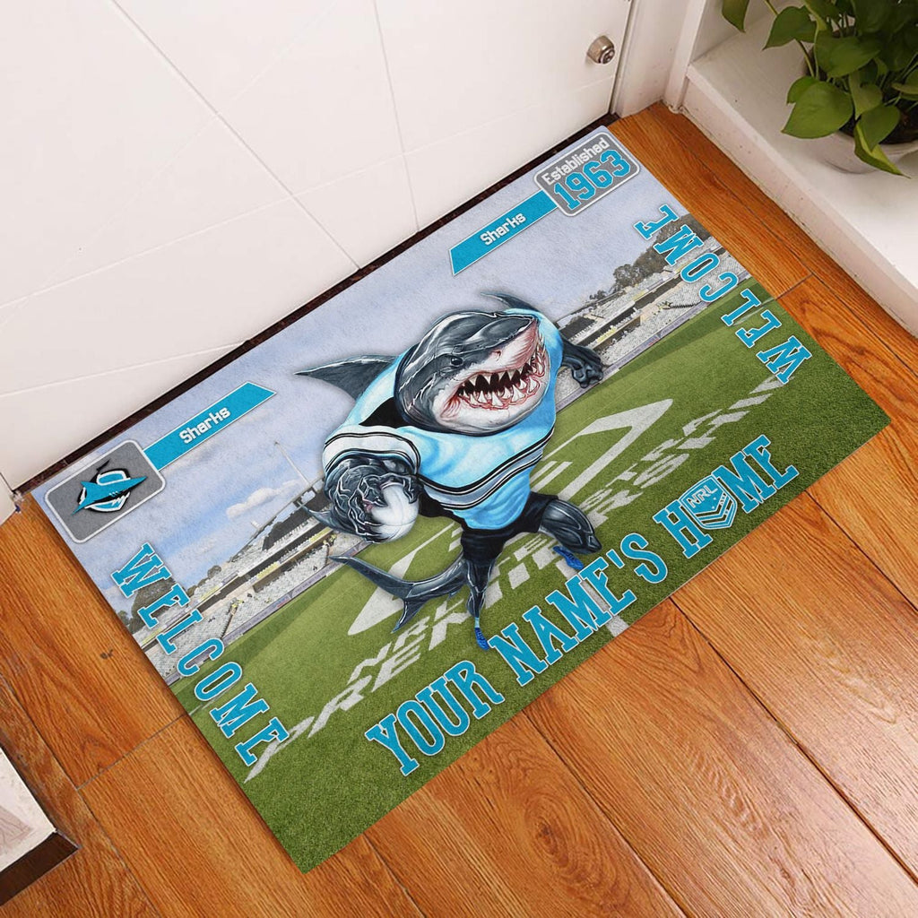cronulla-sutherland-sharks-3d-mascot-personalized-welcome-to-my-home-doormat