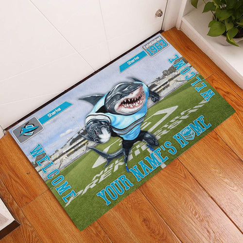 cronulla-sutherland-sharks-3d-mascot-personalized-welcome-to-my-home-doormat