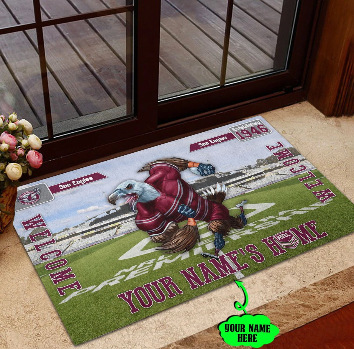 manly-warringah-sea-eagles-3d-mascot-personalized-welcome-to-my-home-doormat