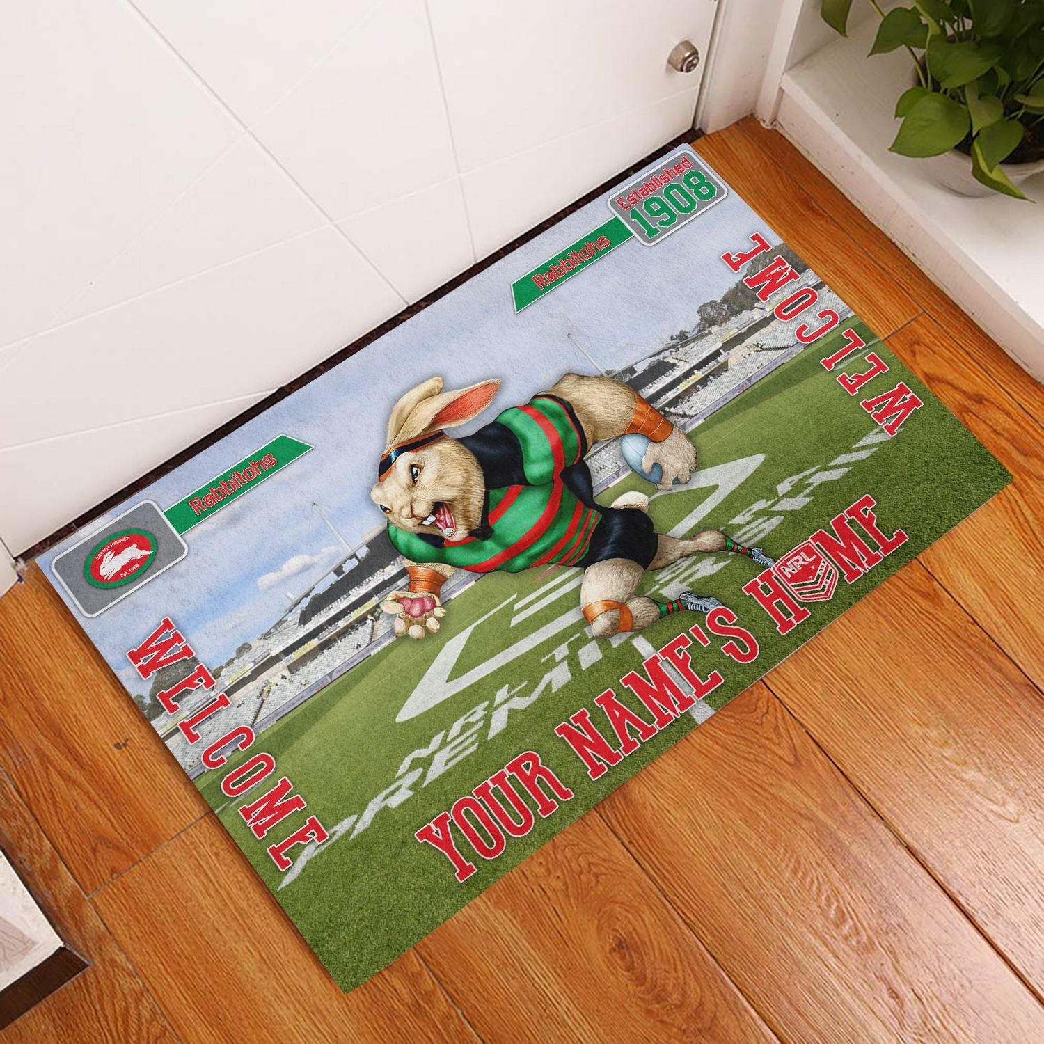 south-sydney-rabbitohs-3d-mascot-personalized-welcome-to-my-home-doormat