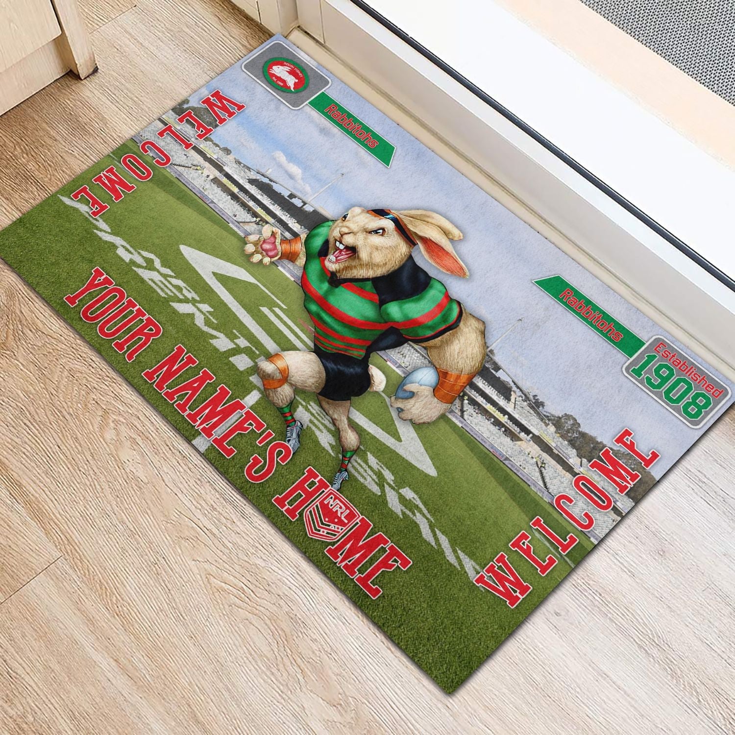 south-sydney-rabbitohs-3d-mascot-personalized-welcome-to-my-home-doormat