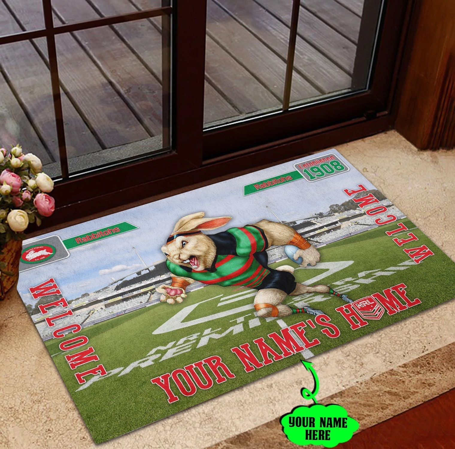 south-sydney-rabbitohs-3d-mascot-personalized-welcome-to-my-home-doormat