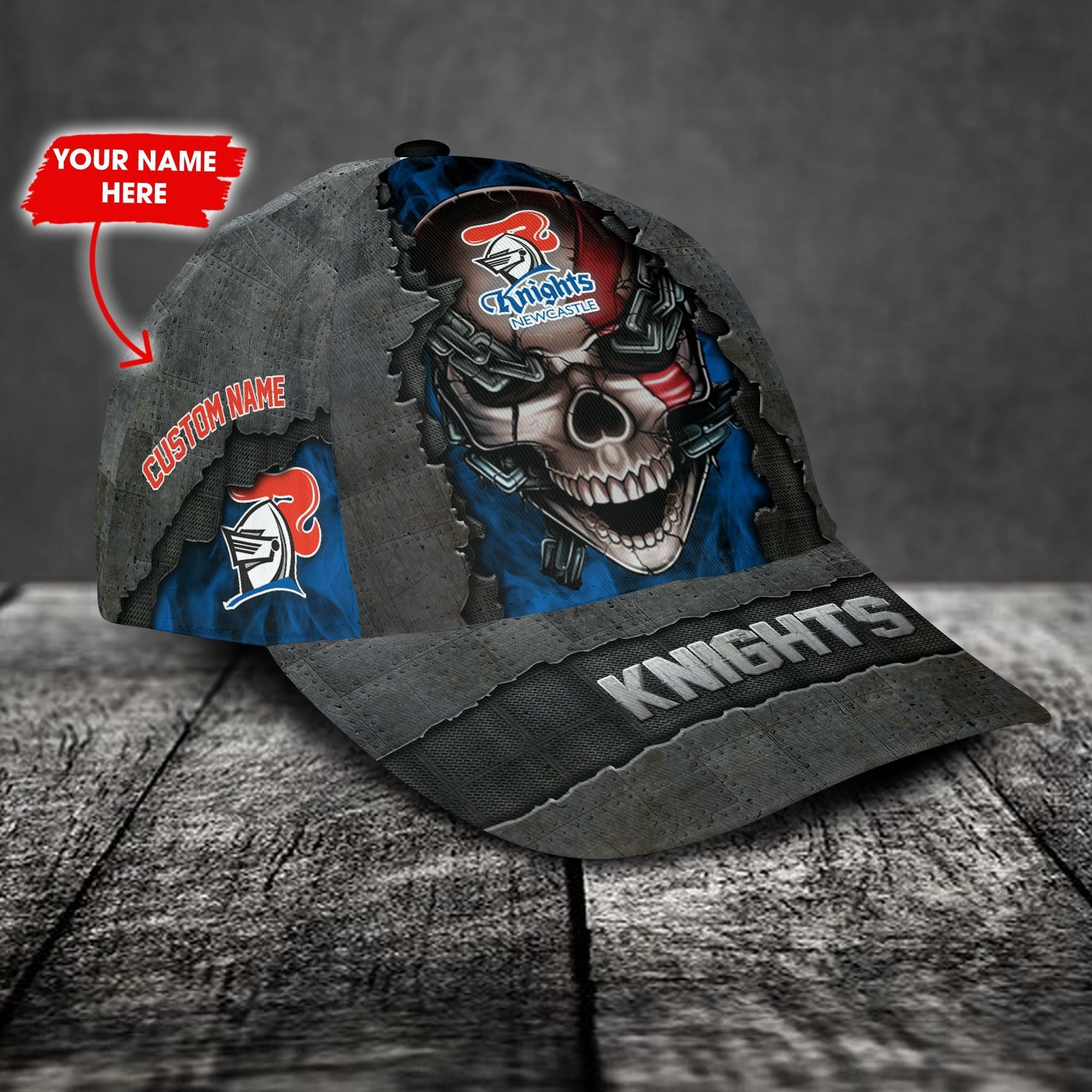 newcastle-knights-3d-metal-skull-personalized-classic-cap-02