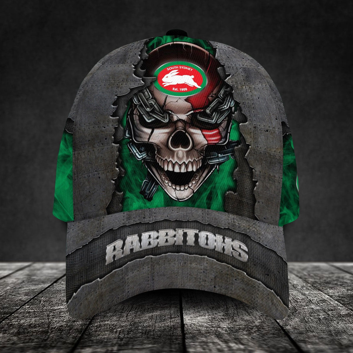 south-sydney-rabbitohs-3d-metal-skull-personalized-classic-cap-02