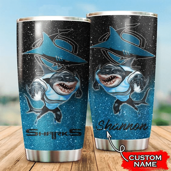 cronulla-sutherland-sharks-3d-mascot-personalized-stainless-steel-tumbler