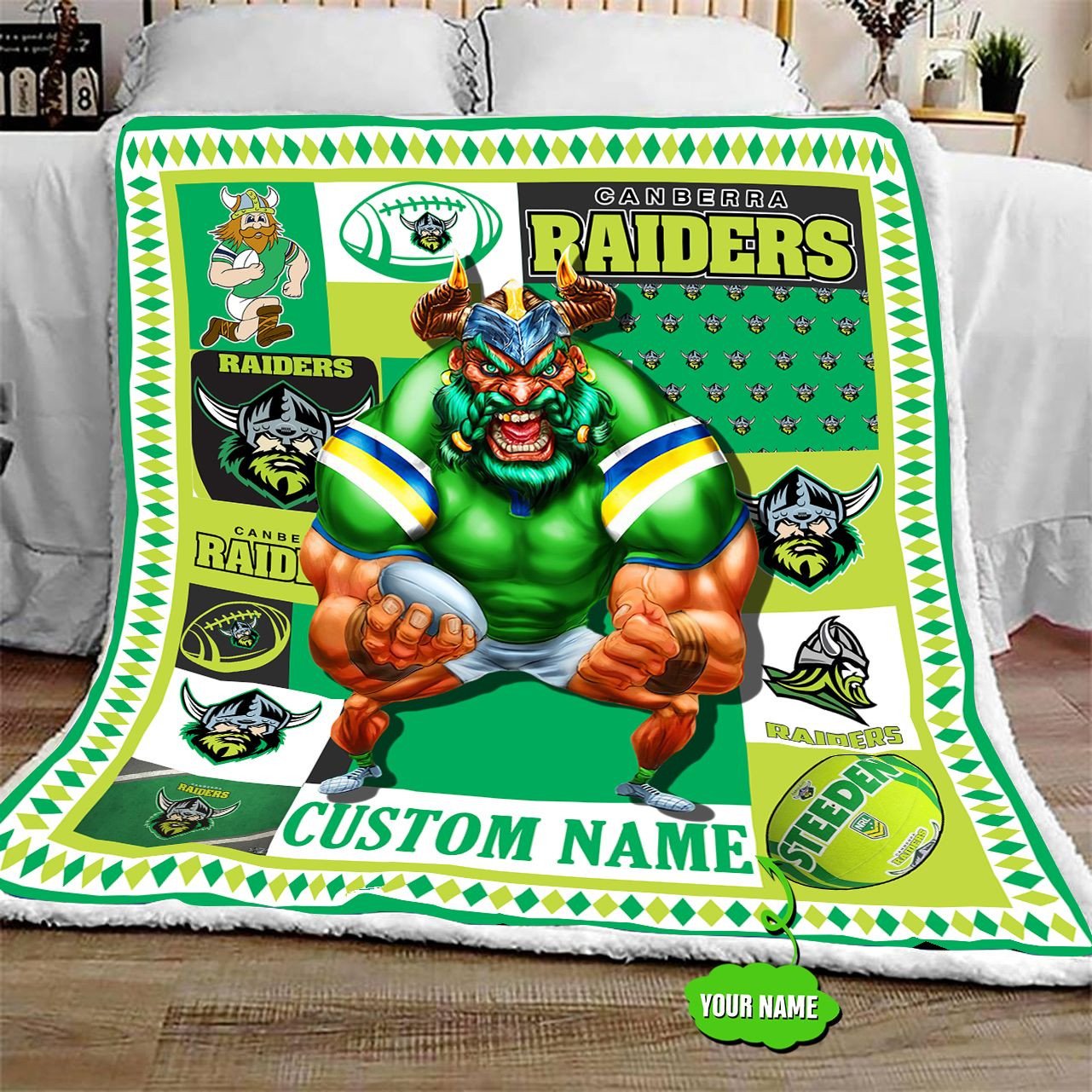 personalized-canberra-raiders-mascot-quilt-blanket-nrl
