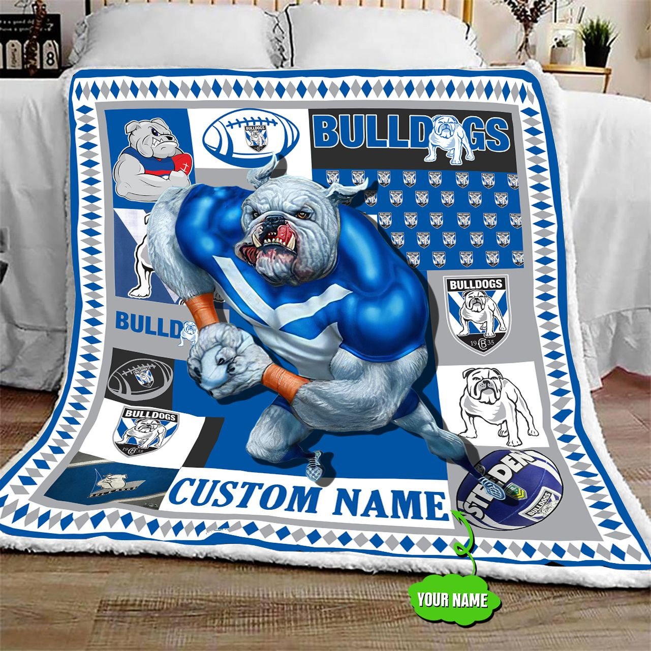 personalized-canterbury-bankstown-bulldogs-mascot-quilt-blanket-nrl