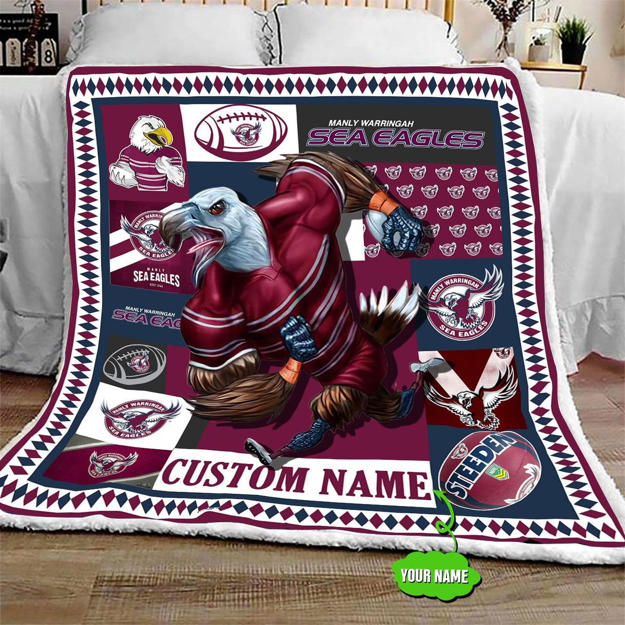 personalized-manly-warringah-sea-eagles-mascot-quilt-blanket-nrl