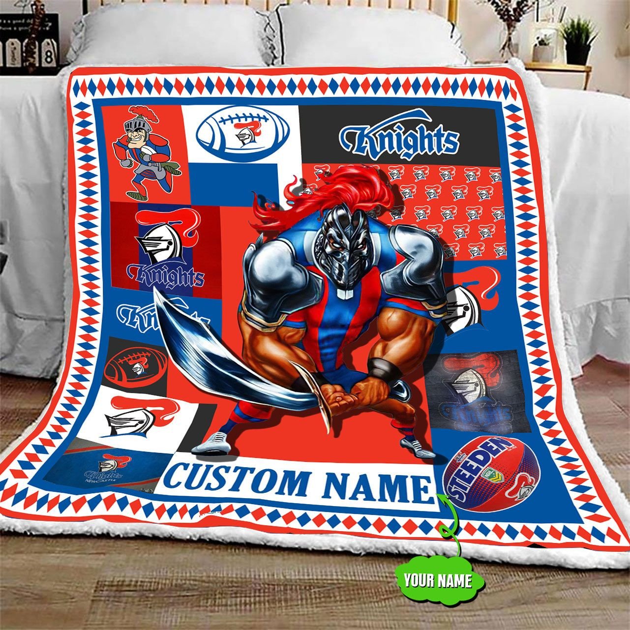 personalized-newcastle-knights-mascot-quilt-blanket-nrl
