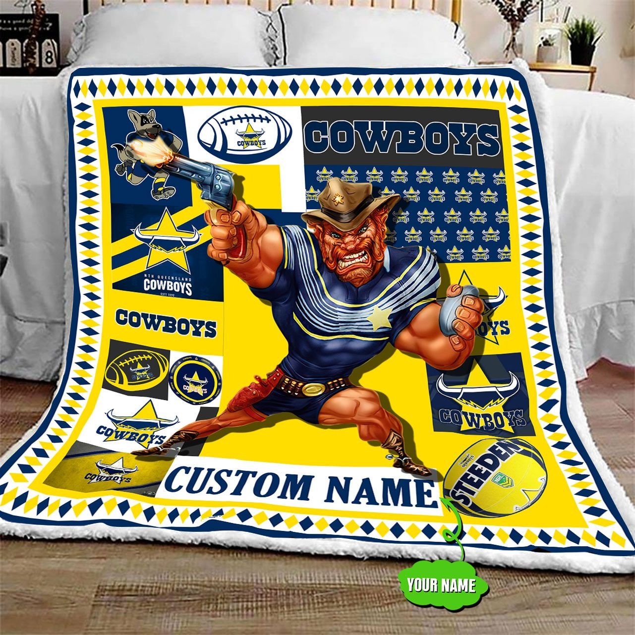personalized-north-queensland-cowboys-mascot-quilt-blanket-nrl