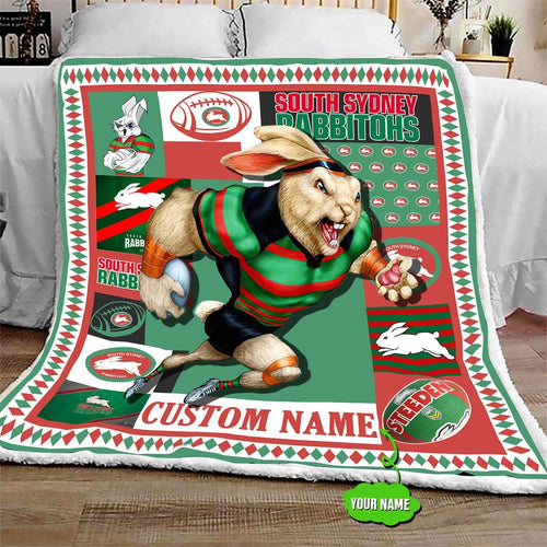 personalized-south-sydney-rabbitohs-mascot-quilt-blanket-nrl