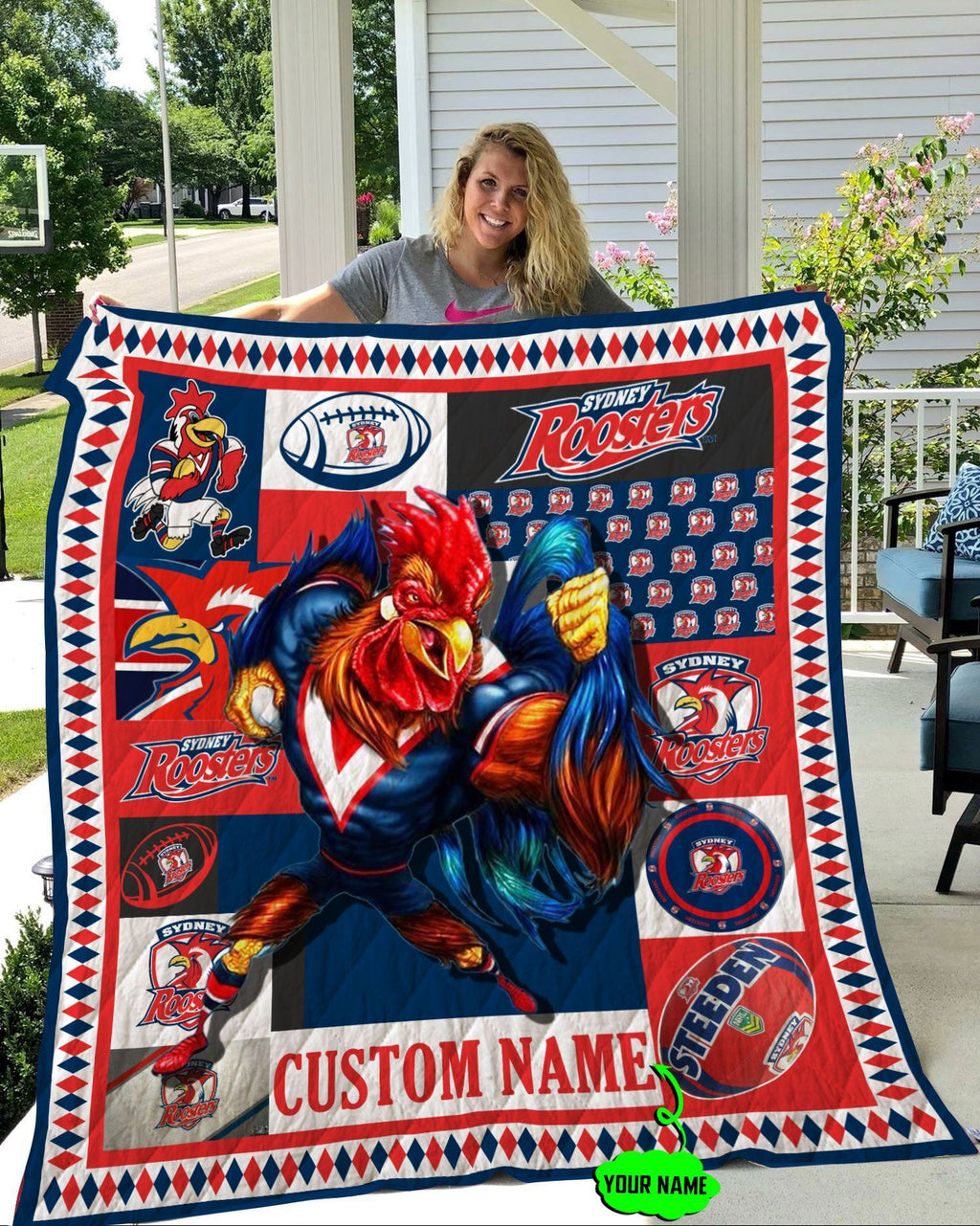 personalized-sydney-roosters-mascot-quilt-blanket-nrl