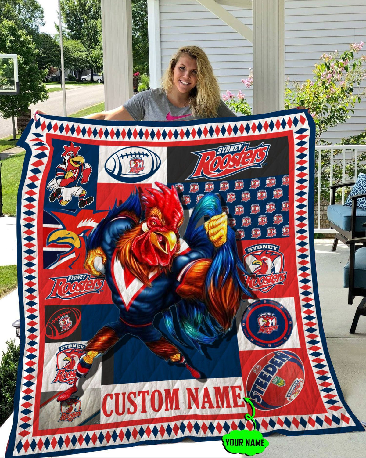 personalized-sydney-roosters-mascot-quilt-blanket-nrl