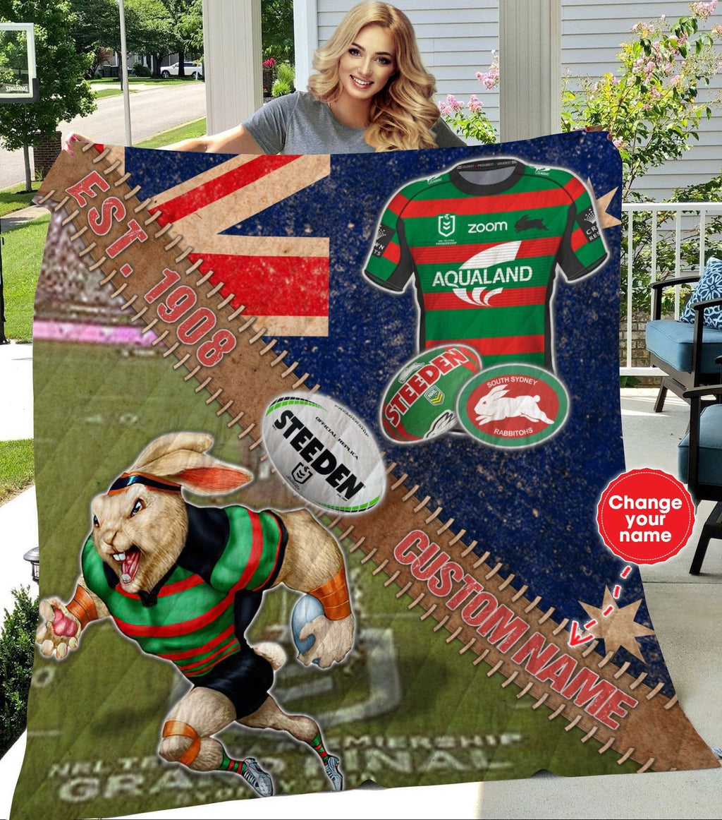 personalized-south-sydney-rabbitohs-stadium-mascot-quilt-blanket-nrl