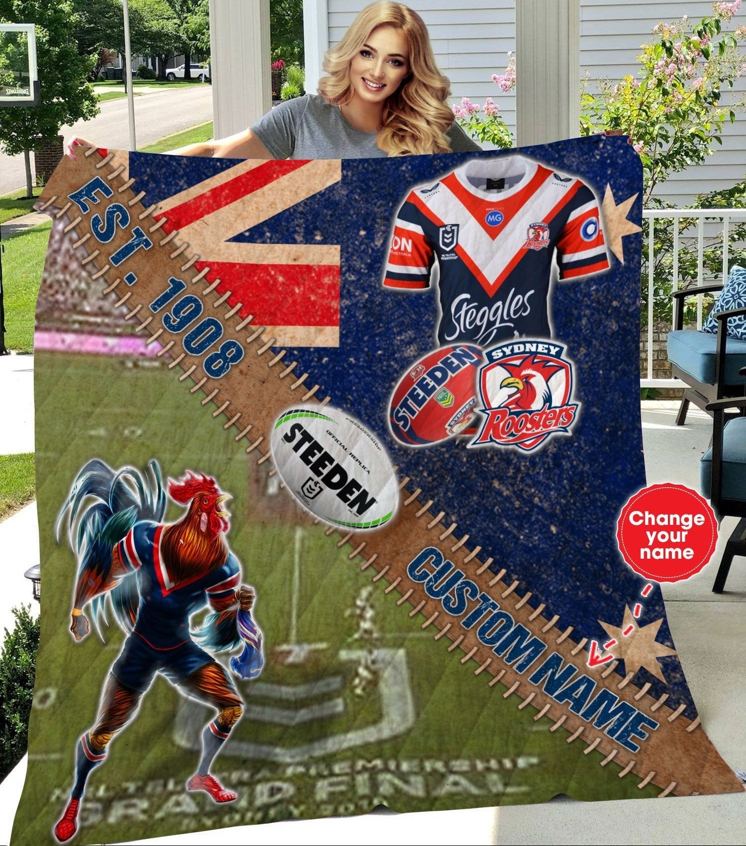 personalized-sydney-roosters-stadium-mascot-quilt-blanket-nrl