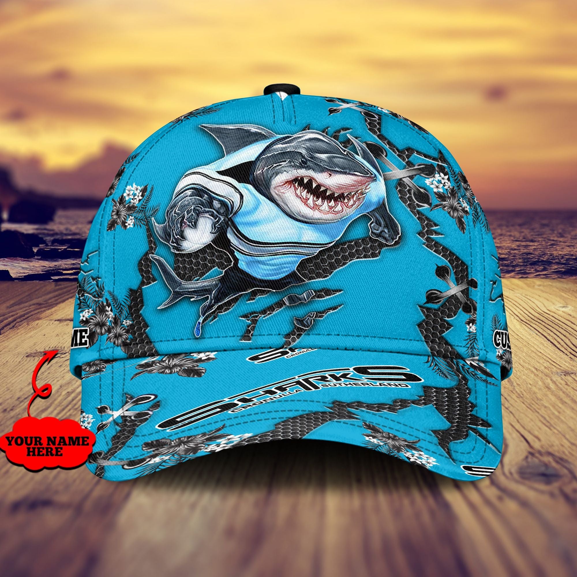 cronulla-sutherland-sharks-nrl-classic-cap-personalized-mascot-flower