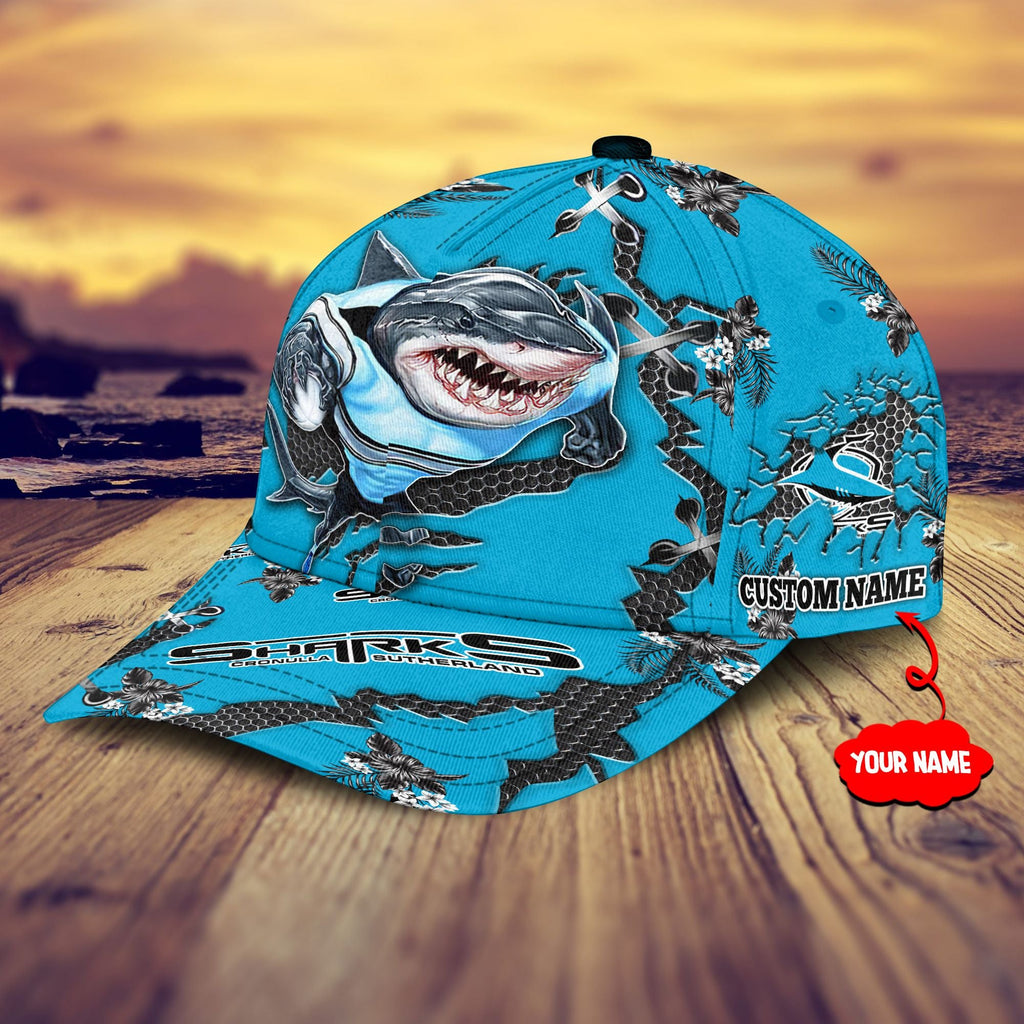 cronulla-sutherland-sharks-nrl-classic-cap-personalized-mascot-flower