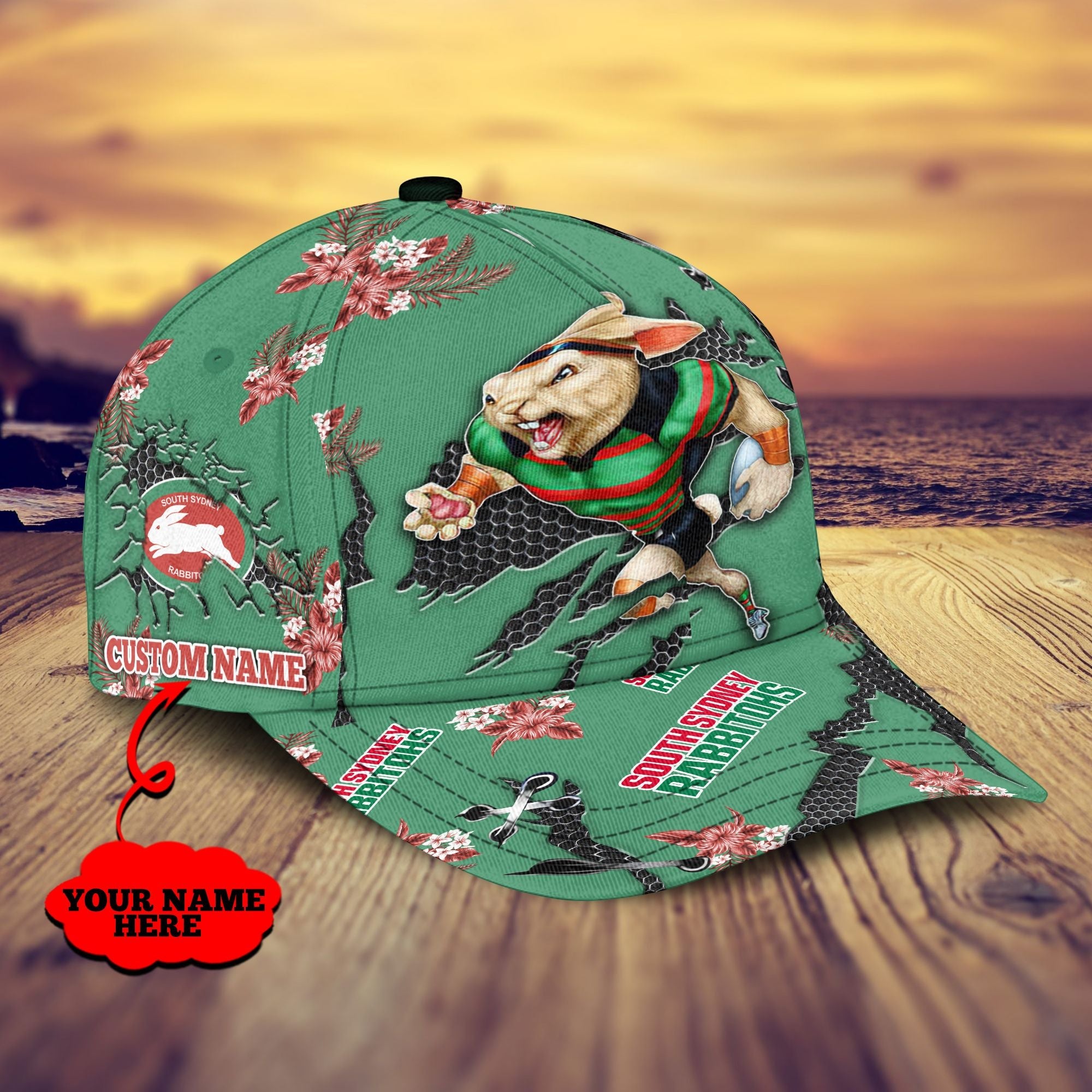 south-sydney-rabbitohs-nrl-classic-cap-personalized-mascot-flower