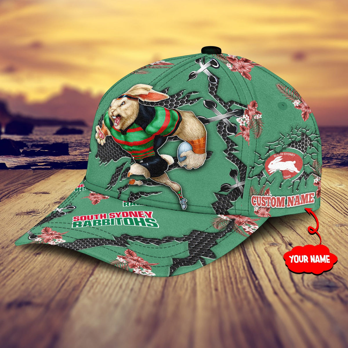 south-sydney-rabbitohs-nrl-classic-cap-personalized-mascot-flower