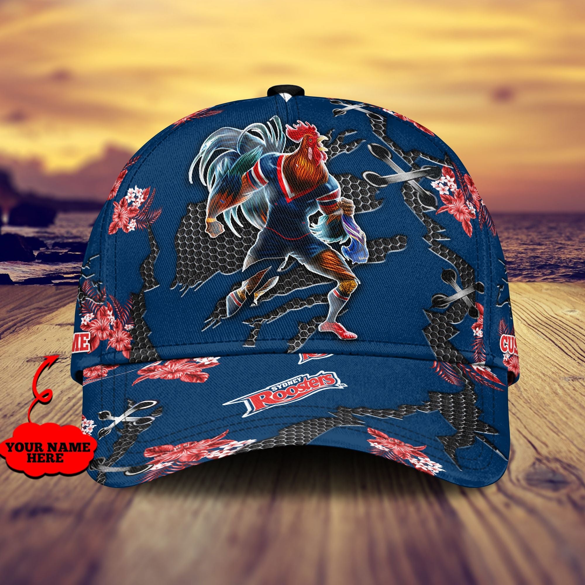 sydney-roosters-nrl-classic-cap-personalized-mascot-flower