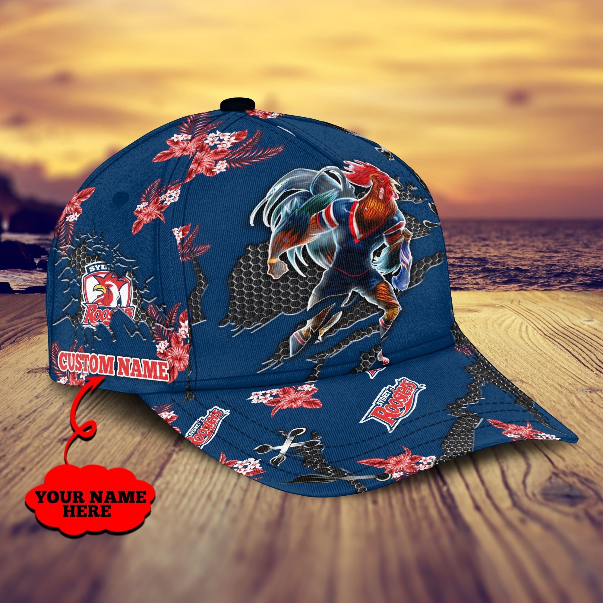 sydney-roosters-nrl-classic-cap-personalized-mascot-flower