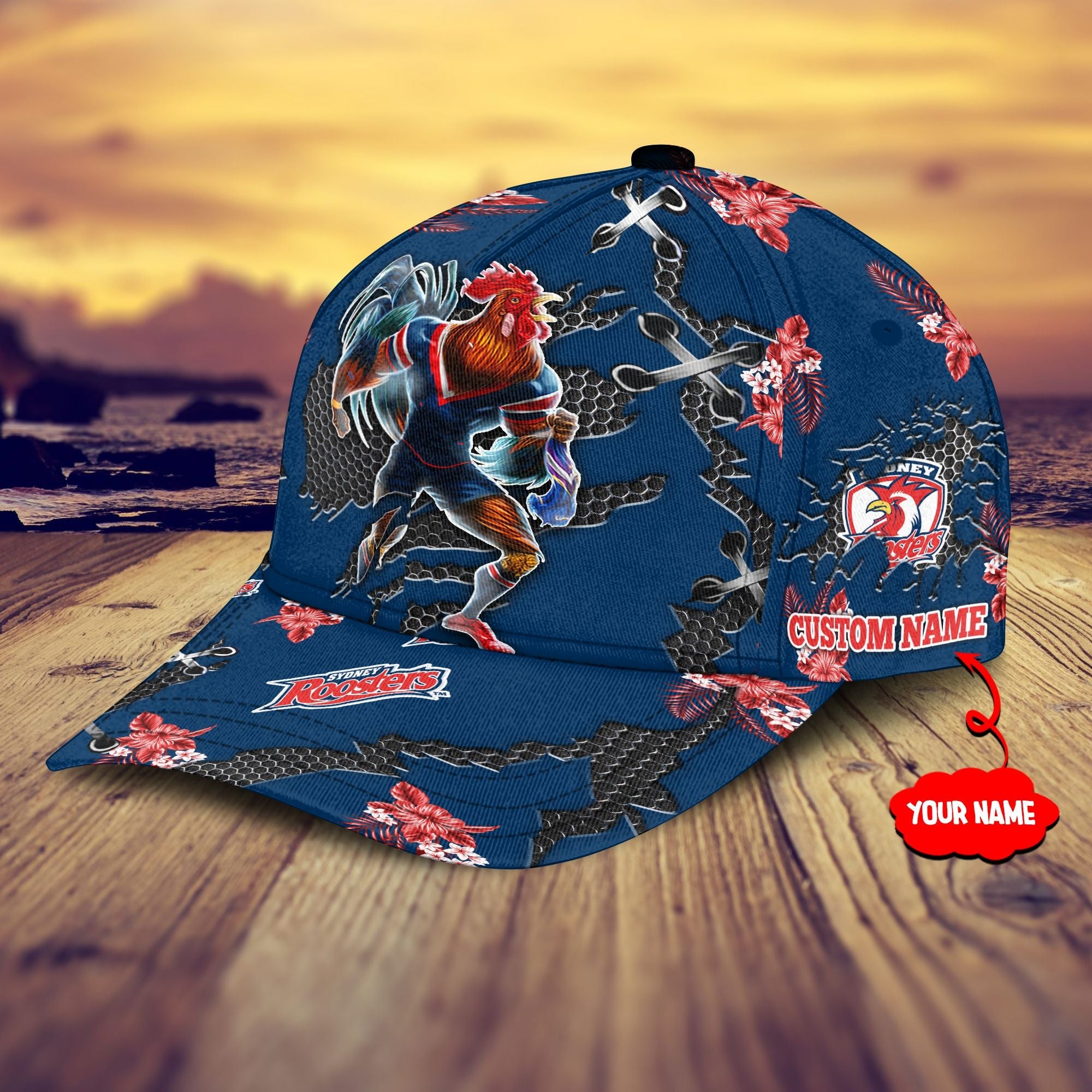 sydney-roosters-nrl-classic-cap-personalized-mascot-flower