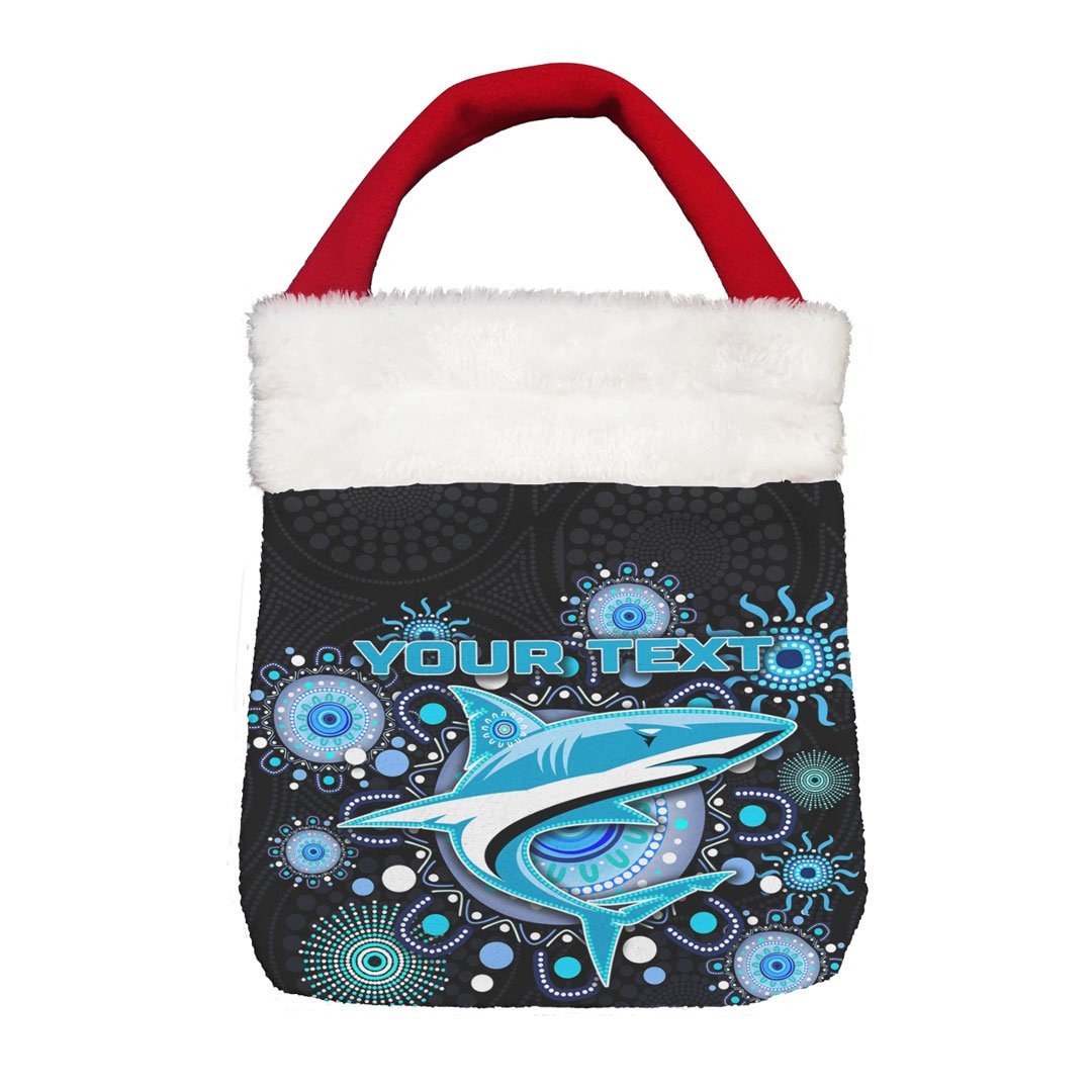 Vibe Hoodie Bag - (Custom) Cronulla-Sutherland Sharks Indigenous Black - Rugby Team Christmas Gift Bag Christmas Gift Bag