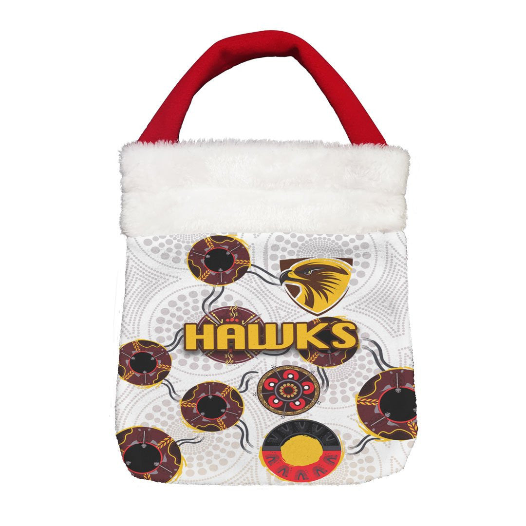 Vibe Hoodie Bag - Hawthorn Hawks Indigenous White Version - Football Team Christmas Gift Bag