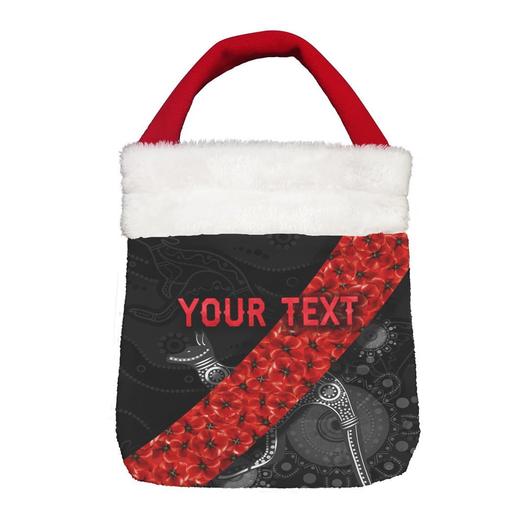Vibe Hoodie Bag - (Custom) Essendon Bombers Indigenous Poppy Flower - Football Team Christmas Gift Bag