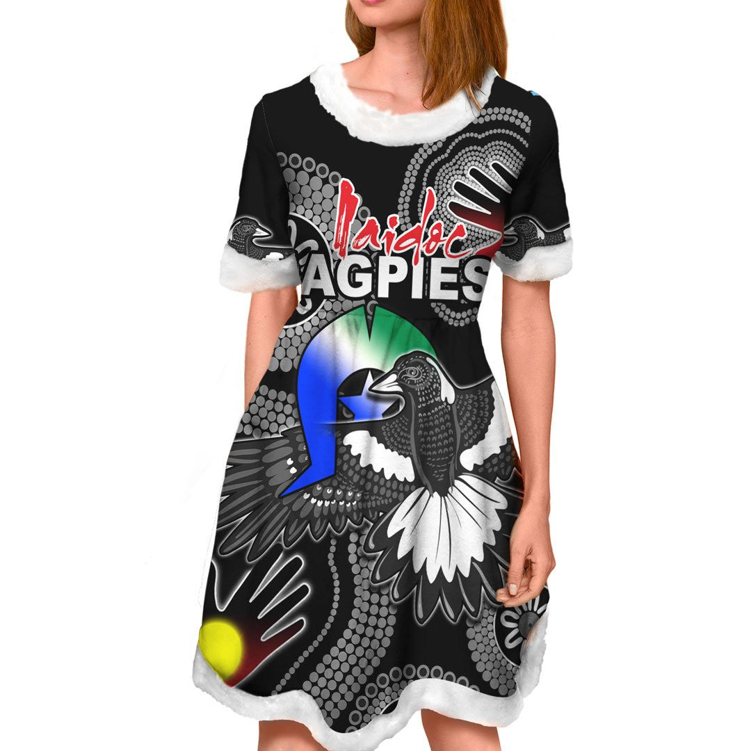 vibe-hoodie-dress-collingwood-magpies-naidoc-football-team-christmas-dress