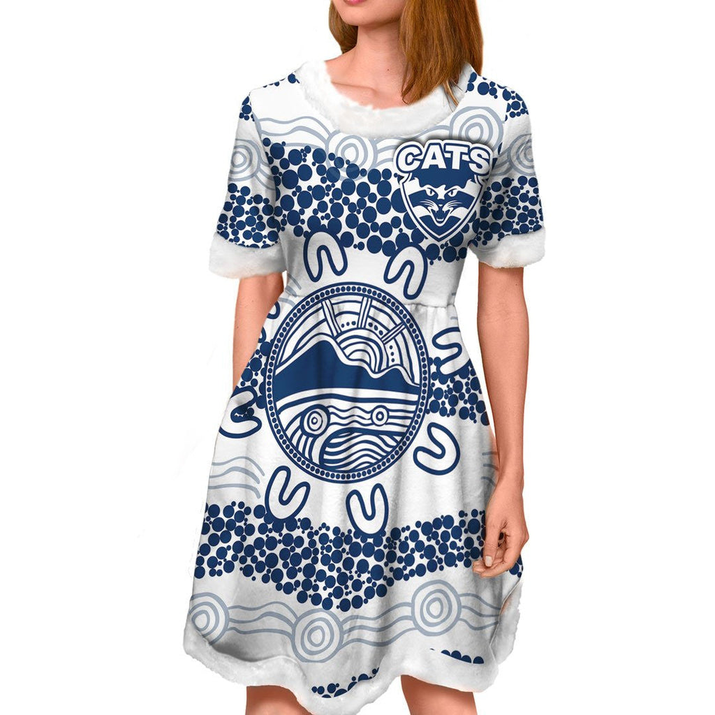 vibe-hoodie-dress-geelong-cats-simple-indigenous-football-team-christmas-dress