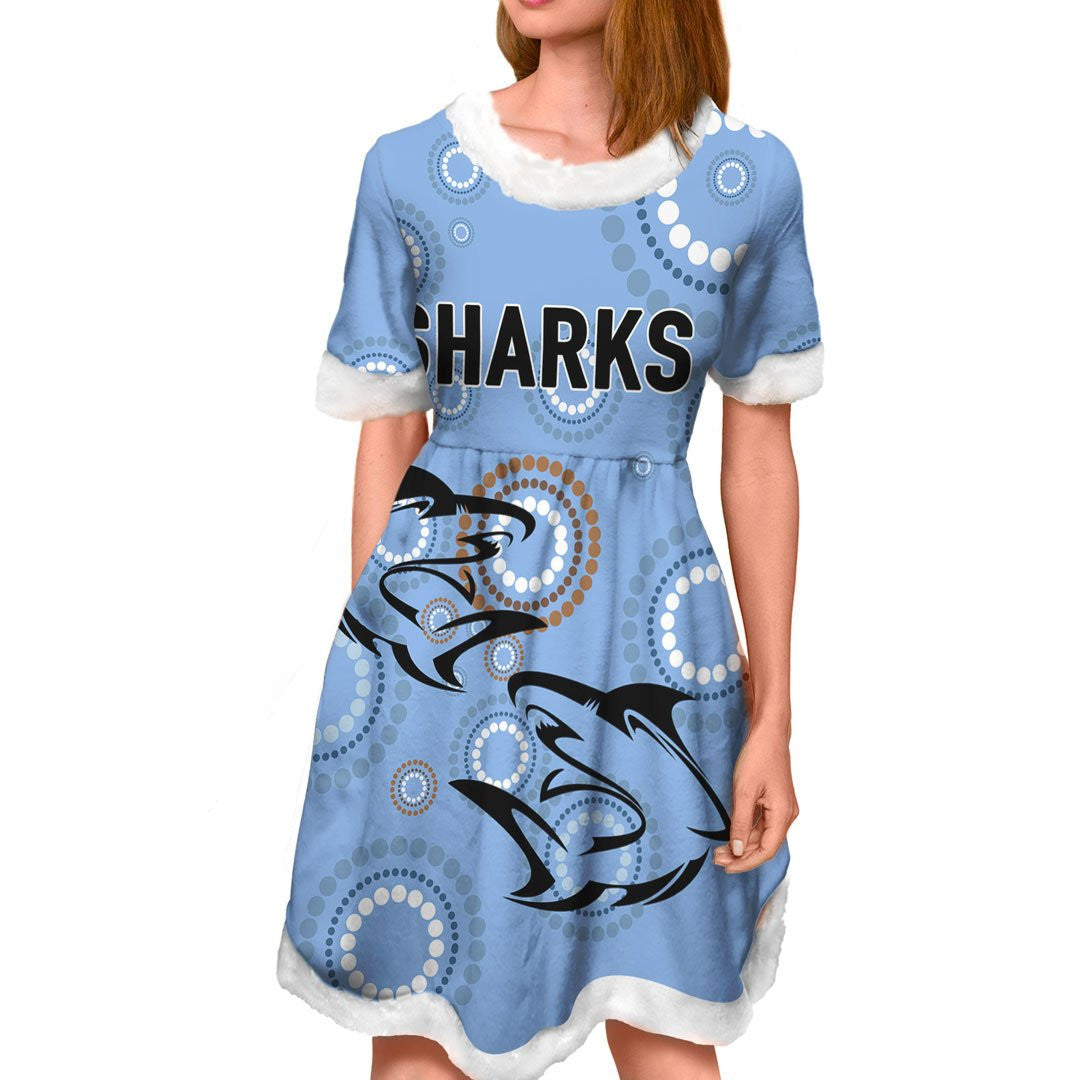 vibe-hoodie-dress-cronulla-sutherland-sharks-simple-rugby-team-christmas-dress