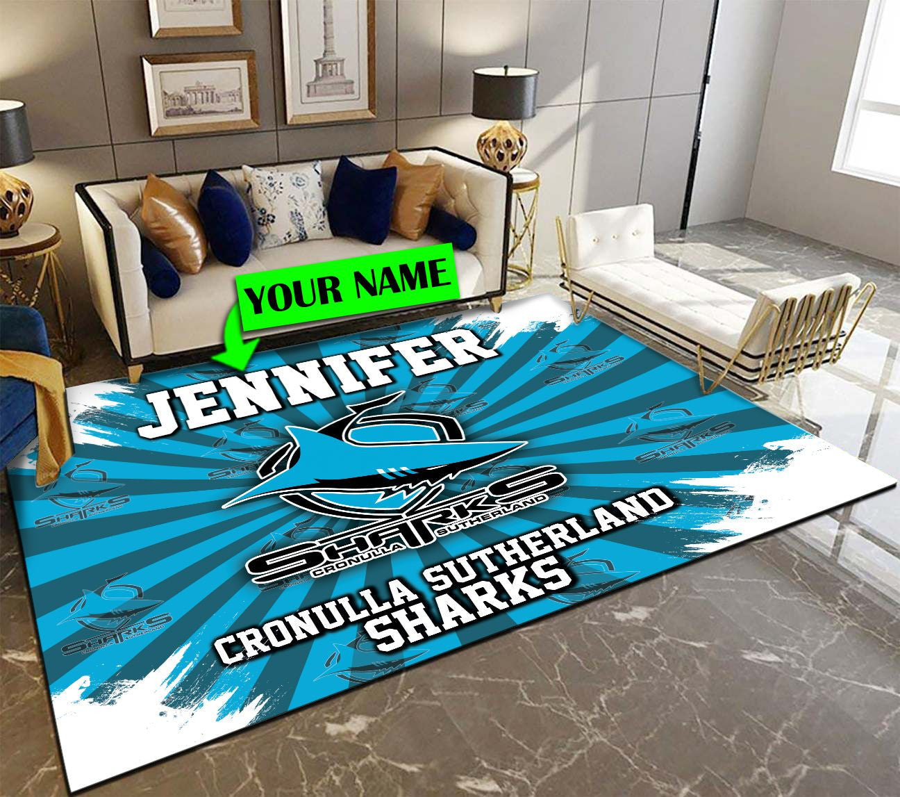personalized-cronulla-sutherland-sharks-rug-logo
