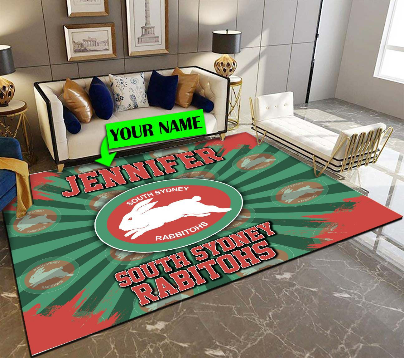 personalized-south-sydney-rabbitohs-rug-logo