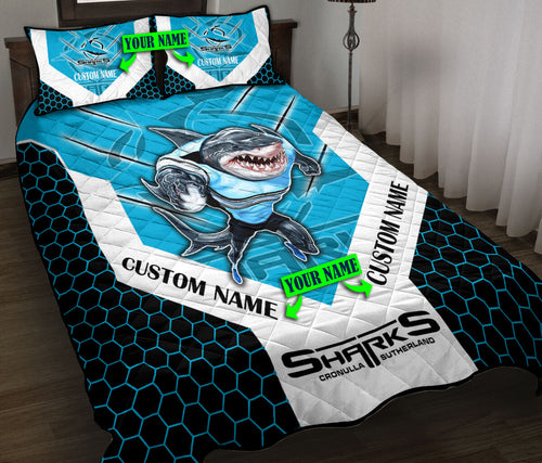 nrl-cronulla-sutherland-sharks-quilt-set-mascot-personalized