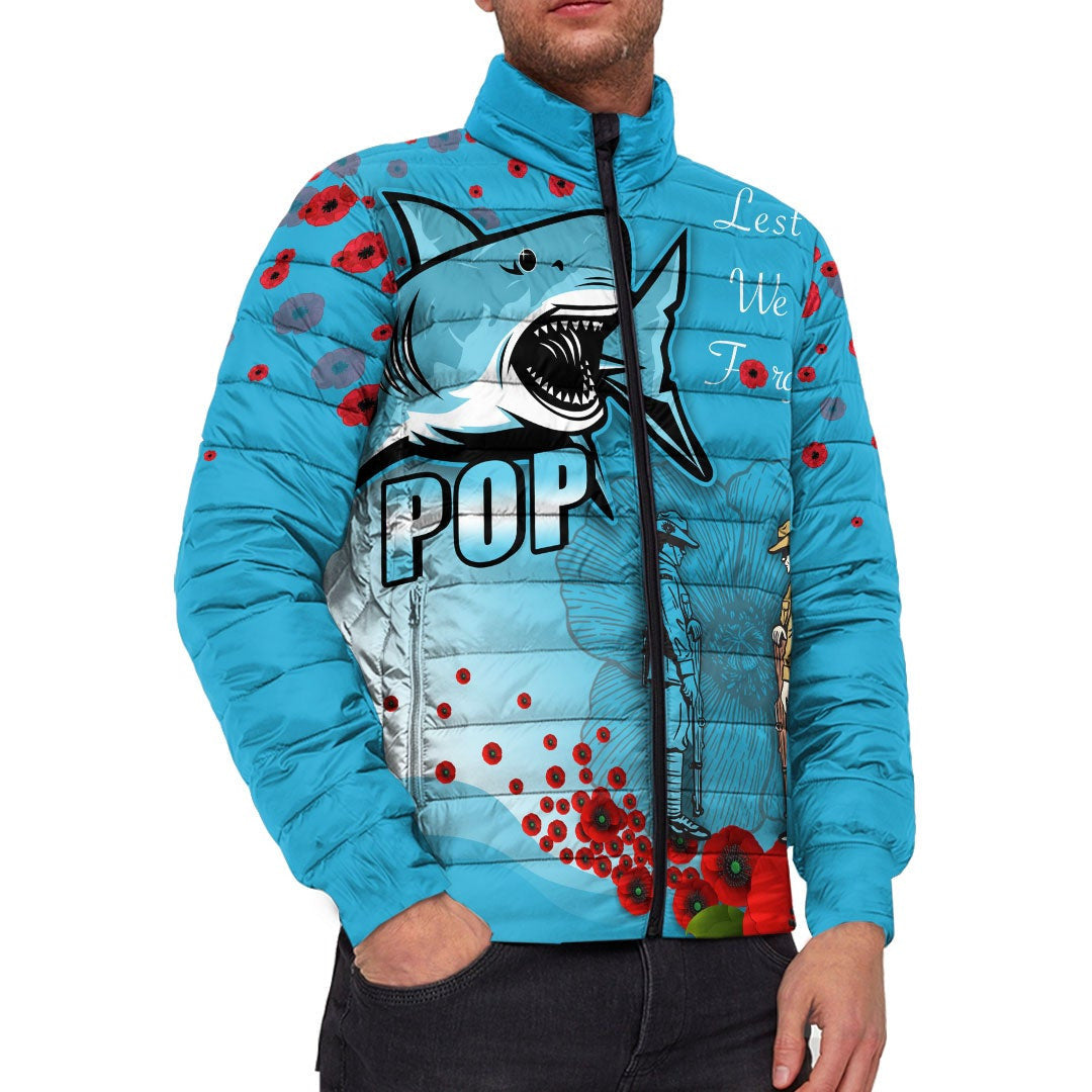vibehoodie-jackets-cronulla-sutherland-sharks-anzac-day-lest-we-forget-rugby-team-padded-jackets