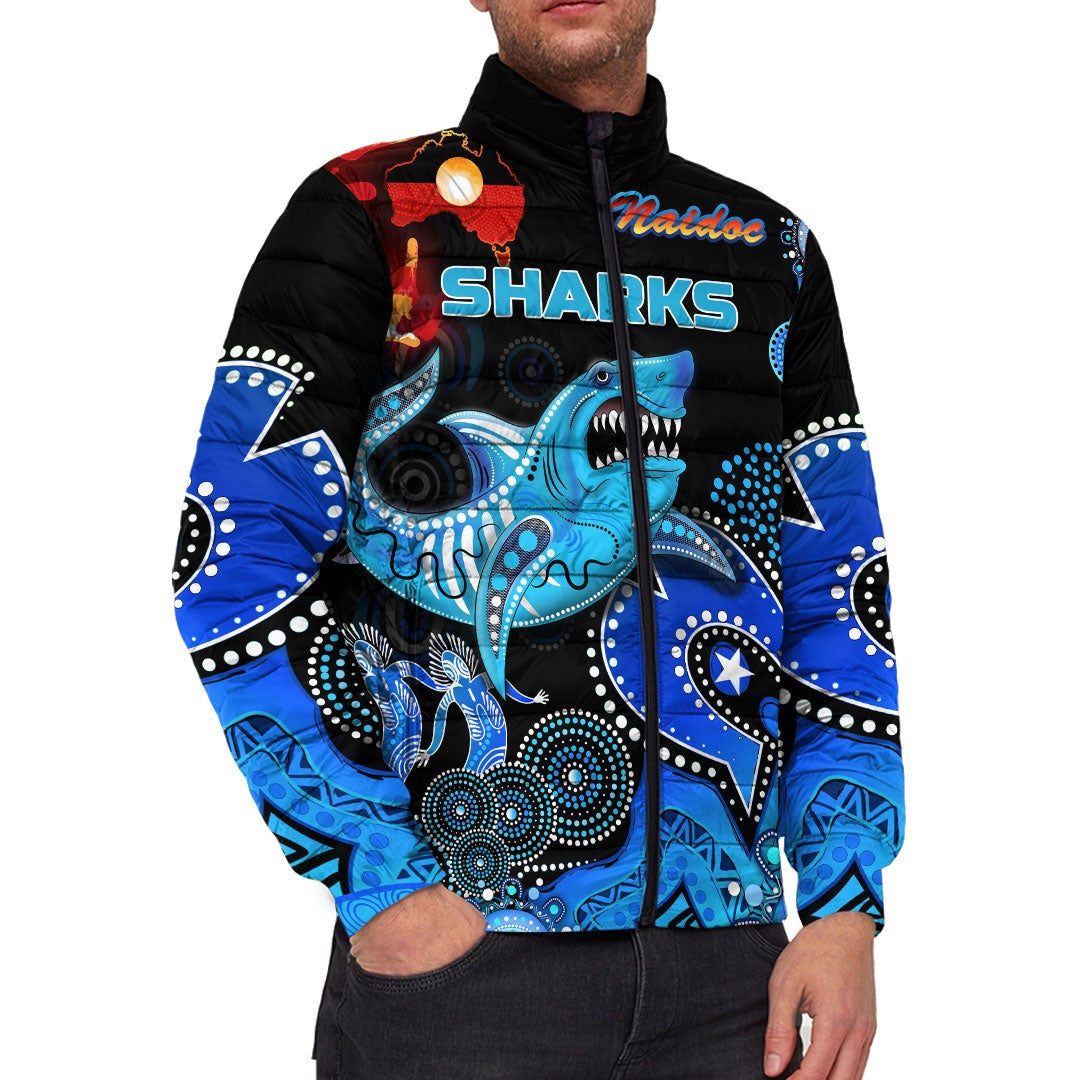 vibehoodie-jackets-cronulla-sutherland-sharks-naidoc-rugby-team-padded-jackets