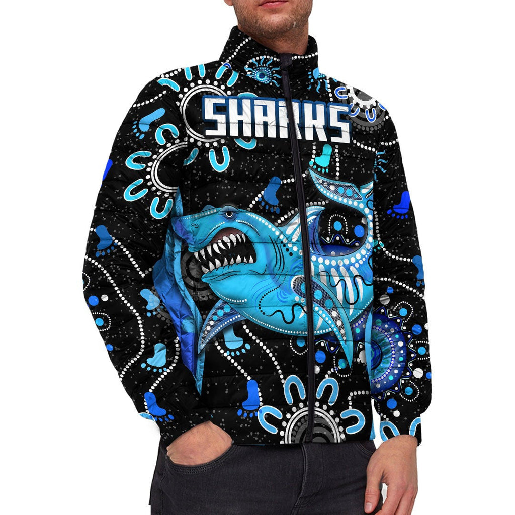 vibehoodie-jackets-cronulla-sutherland-sharks-indigenous-camo-rugby-team-padded-jackets