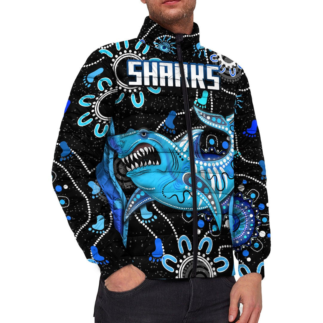 vibehoodie-jackets-cronulla-sutherland-sharks-indigenous-camo-rugby-team-padded-jackets