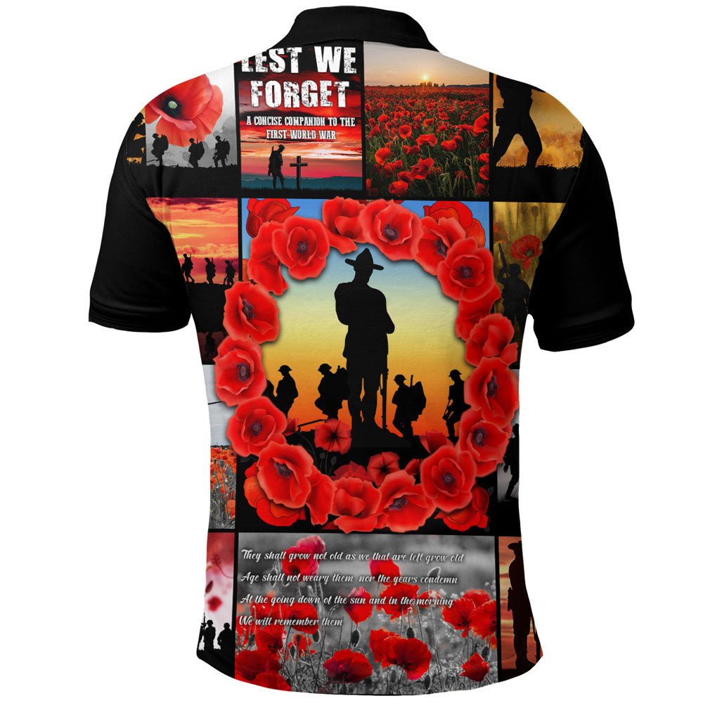 1stheworld-clothing-anzac-day-lest-we-forget-banner-polo-shirt